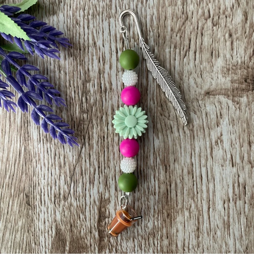 Bookmark Flower Boba Handcrafted Artisan Beaded Metal Journal Gift Read Book